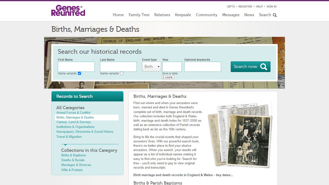 Births, Marriages & Deaths - Genes Reunited